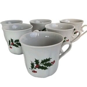 Set 6 VTG Alco Apulum Christmas Holly & Berries Coffee Cider Tea Cups Romania